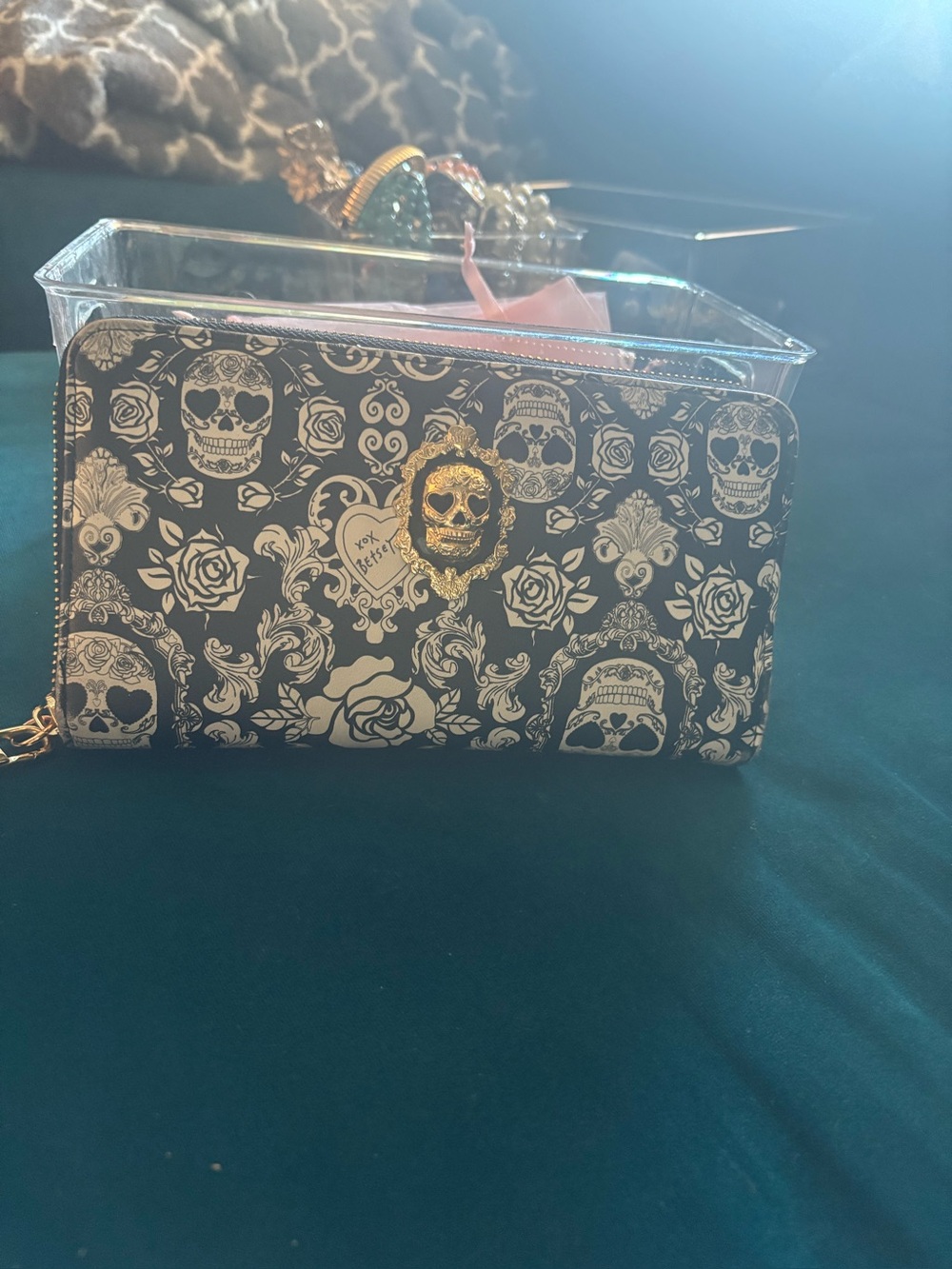 Black & White Sugar Skull Wallet with Gold Accent